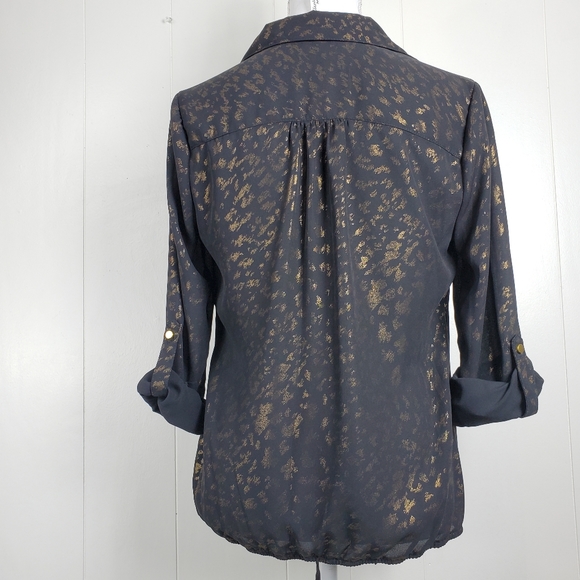 NY Collection tie front gold shimmer button front petite medium - Picture 5 of 10